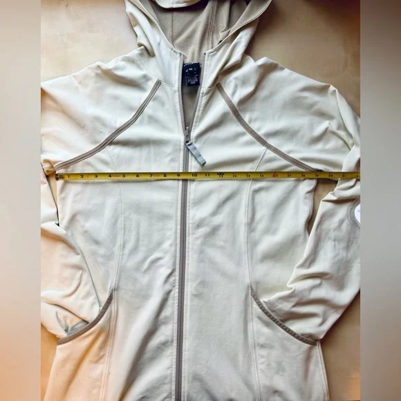 Athleta Women's Cream and Brown Full Zip Sweatshirt Jacket with Hood - Picture 7 of 10